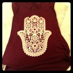 Hamsa  hand maroon shirt